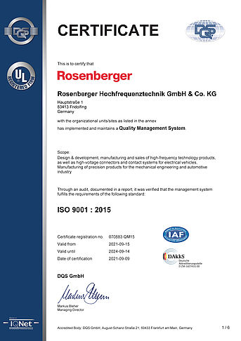Certification according to EN ISO 9001 with full recognition